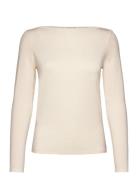 Boat-Neck Lyocell T-Shirt Tops T-shirts & Tops Long-sleeved Cream Mang...