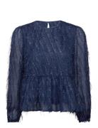 Elina Blouse Tops Blouses Long-sleeved Navy A-View