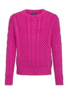 Aran-Knit Cotton Sweater Tops Knitwear Pullovers Pink Ralph Lauren Kid...
