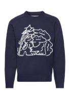 Taikan By Joshua "Frogs" Knit Sweater-Navy Designers Knitwear Round Ne...