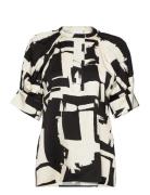 Venice - Graphic Collage Rd Tops Blouses Short-sleeved Black Day Birge...