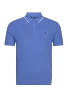 Textured Cotton-Linen Sweater Tops Polos Short-sleeved Blue Polo Ralph...
