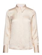 Satin Textured Shirt Tops Shirts Long-sleeved Beige Mango