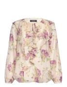 Lauren Ralph Lauren Floral Ruffle-Trim Georgette Blouse Kräm