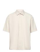 Wbbanks Plisse Shirt Designers Shirts Short-sleeved Beige Woodbird