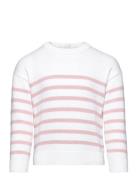 Striped Cotton-Blend Sweater Tops T-shirts Long-sleeved T-shirts Pink ...