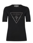 GUESS Jeans Kayla Logo Rn Ss Swtr Svart