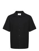 Wax London Didcot Ss Shirt Texture Wave Stripe Black Svart