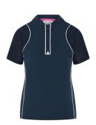 Original Penguin Golf Zip Front Top With Mesh Sleeves & Piping Marinbl...