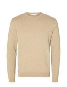 Slhberg Crew Neck Noos Tops Knitwear Round Necks Cream Selected Homme