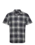 Bowling Checked Shirt Ss Tops Shirts Short-sleeved Navy Clean Cut Cope...