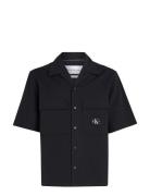 Seersucker Ss Shirt Tops Shirts Short-sleeved Black Calvin Klein Jeans