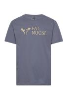Fm Logo Organic Tee Tops T-shirts Short-sleeved Blue Fat Moose