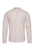 Lindbergh Seersucker Manderin Shirt L/S Kräm