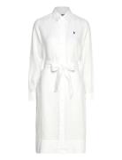 Belted Linen Shirtdress Knälång Klänning White Polo Ralph Lauren