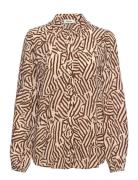 Nation Print Shirt Tops Shirts Long-sleeved Brown Modström