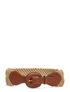 Lauren Ralph Lauren Leather-Trim Corded Macramé Wide Belt Brun