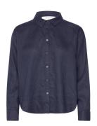 Linen Shirt Tops Shirts Long-sleeved Navy Rosemunde