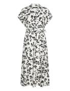 Lauren Ralph Lauren Leaf-Print Belted Crepe Dress Kräm