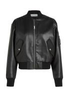 Calvin Klein Jeans Faux Leather Bomber Jacket Svart