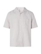 Linen Cotton Cuban S/S Shirt Tops Shirts Short-sleeved Beige Calvin Kl...