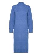 Slfrena Ls High Neck Knit Dress Camp Knälång Klänning Blue Selected Fe...