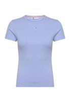 Tjw Slim Essential Rib Ss Tops T-shirts & Tops Short-sleeved Blue Tomm...