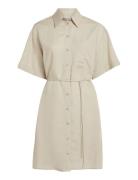 Linen Blend Relaxed Shirt Dress Kort Klänning Beige Calvin Klein