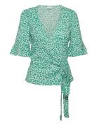 Vicaia S/S Wrap Top Tops Blouses Short-sleeved Green Vila