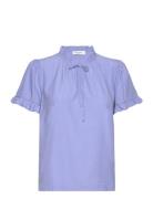 Blouse W/Ruffles Tops Blouses Short-sleeved Blue Rosemunde