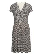 Houndstooth Jersey Surplice Dress Knälång Klänning Black Lauren Ralph ...