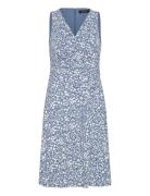 Floral Surplice Jersey Sleeveless Dress Knälång Klänning Blue Lauren R...