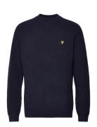 Lyle & Scott Shaker Stitch Mock Neck Jumper Marinblå