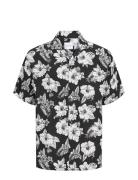 Jack & J S Jjguru Monochrome Aop Resort Shirt Ss Svart