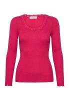 Rosemunde Rwbabette Ls U-Neck Lace T-Shirt Rosa