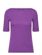 Stretch Cotton Boatneck Tee Tops T-shirts & Tops Short-sleeved Purple ...
