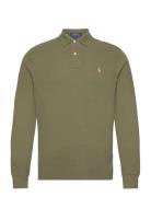 Custom Slim Fit Mesh Polo Shirt Tops Polos Long-sleeved Khaki Green Po...