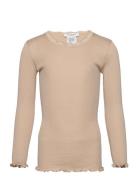 Silk T-Shirt W/ Lace Tops T-shirts Long-sleeved T-shirts Beige Rosemun...