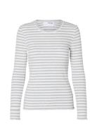 Selected Femme Slfanna Ls Crew Neck Tee Str Noos Grå