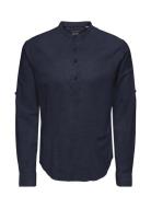 ONLY & SONS Onscaiden Ls Halfplackt Linen Shirt Noos Marinblå