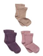 Minymo Wool Socks - Rib 3-Pack Multi/patterned