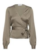2Nd Harlow - Fluid Satin Tops Blouses Long-sleeved Green 2NDDAY