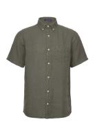 Reg Ut Gmnt Dyed Linen Ss Shirt Tops Shirts Short-sleeved Khaki Green ...