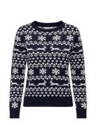 ONLY Onlxmas Snowflake Ls O-Neck Knt Marinblå