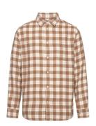 Loose Fit Checkered Shirt - Gots/Ve Tops Shirts Casual Brown Knowledge...