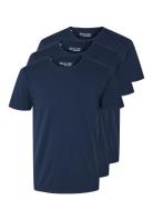 Selected Homme Slhroland Ss O-Neck Tee 3-Pack Noos Marinblå