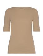 Lauren Ralph Lauren Stretch Cotton Boatneck Tee Beige