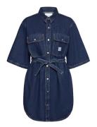 Calvin Klein Jeans Utility Belted Shirt Dress Blå