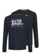 Jack & J S Jjluke Tee Ls Crew Neck 2Pk Mp Jnr Marinblå