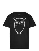 Knowledge Cotton Apparel Regular Big Owl T-Shirt - Gots/Vega Svart